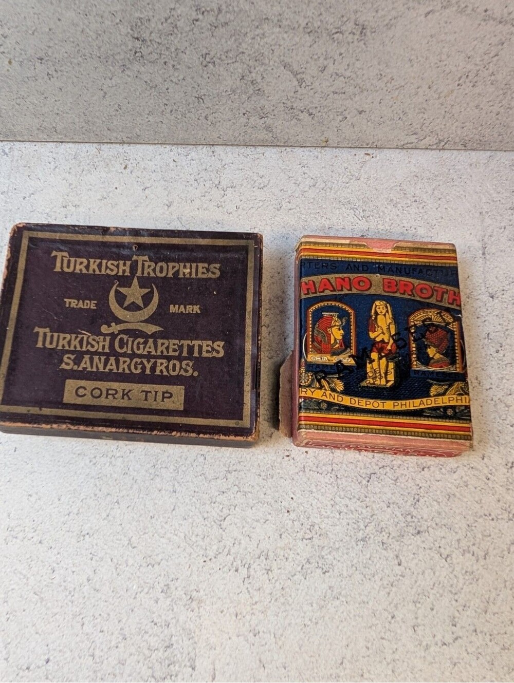 2 Vintage Cigarette Boxes Turkish Trophies Rameses II Empty